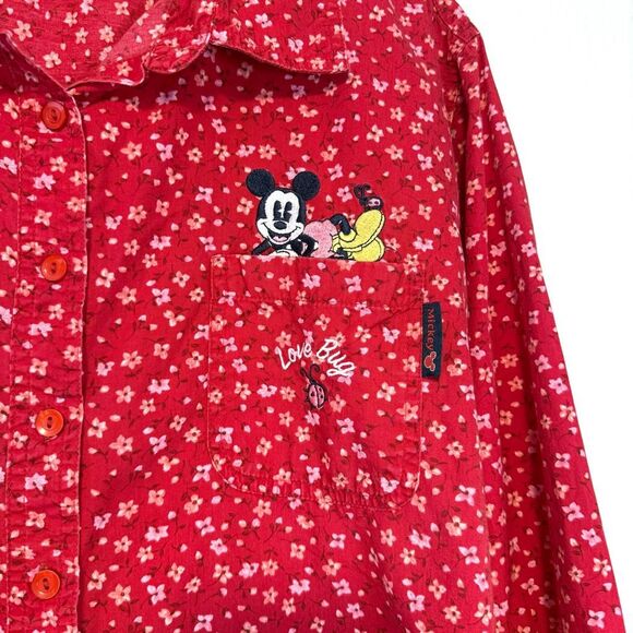 Disney Valentines Mickey Mouse Love Bug Embroidered Button Down Blouse Size 2X - Picture 3 of 8